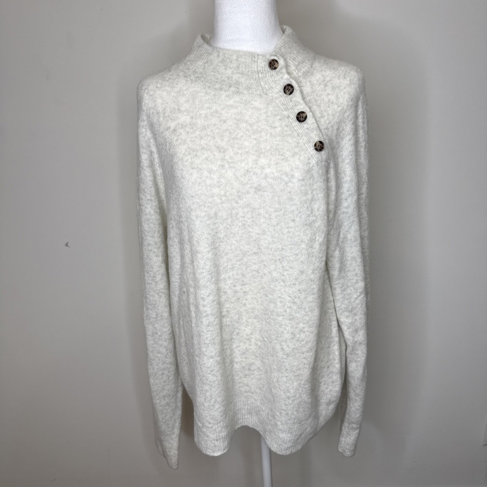 J.Crew Button Shoulder Sweater Stretch Soft Cozy Wool Blend Minimalist Women's M